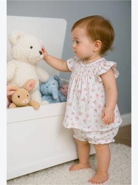 Baby Threads White Floral Smocked Baby Dress Set